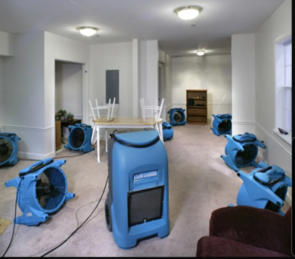 Air movers and dehumidifier setup for Water Extraction & Removal in Kearny